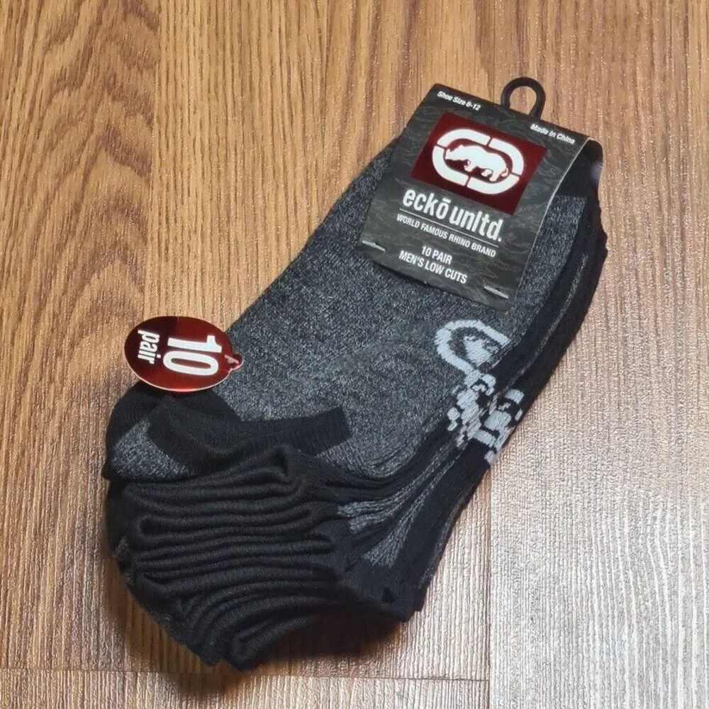 Ecko Unltd. Set of 10 Pair Men’s Low Cut Socks (Gray + Black) | Size: 6-12